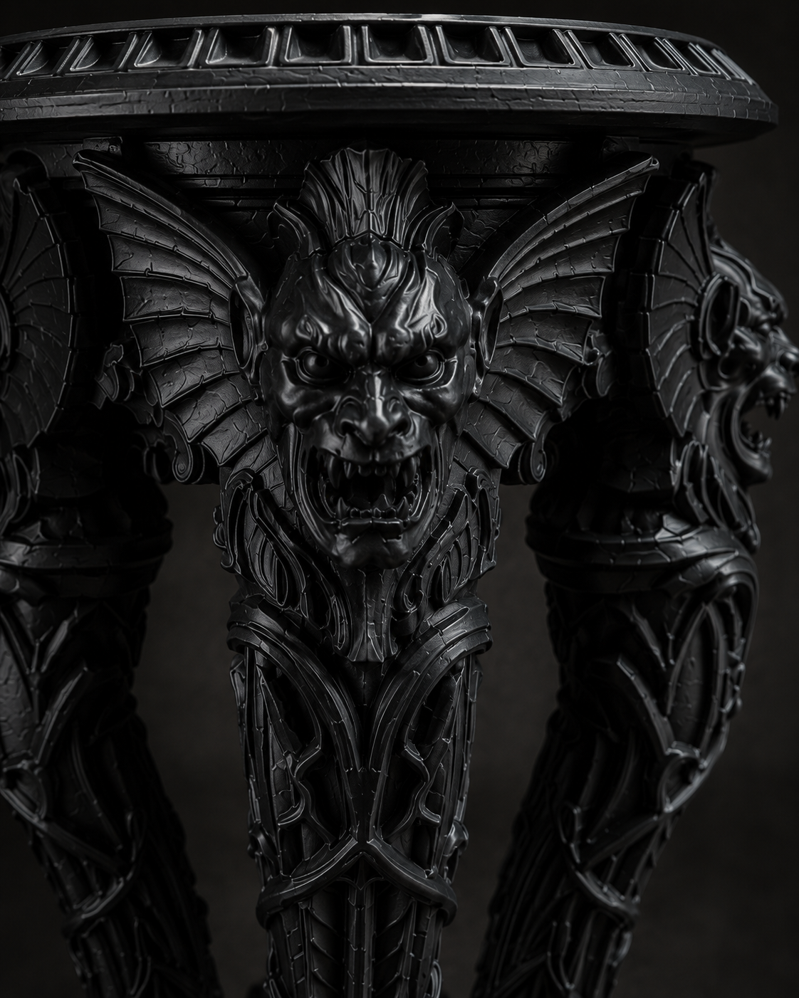 The Dark Guardian — Gargoyle Plant Stand, Gothic Tabletop Pedestal, Hand-Painted