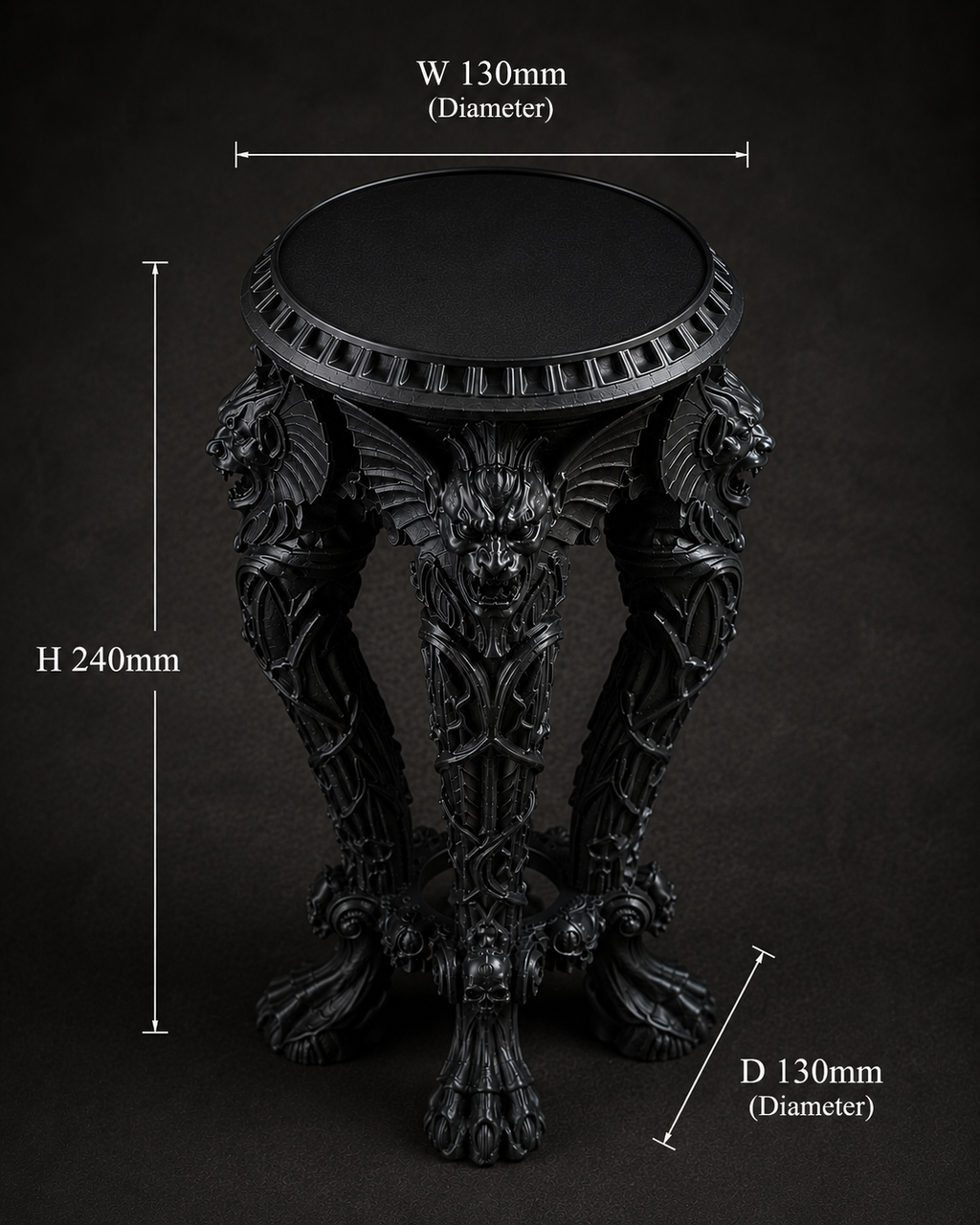 The Dark Guardian — Gargoyle Plant Stand, Gothic Tabletop Pedestal, Hand-Painted