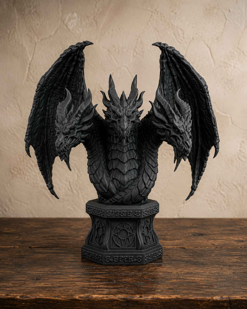 The Threefold Wyrm — Three Headed Dragon Statue, Gothic Bust Decor, Hand-Painted