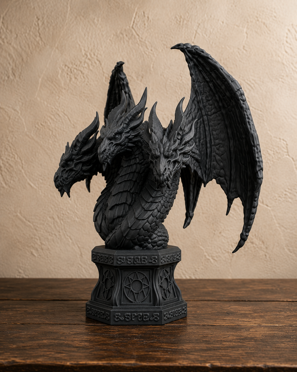 The Threefold Wyrm — Three Headed Dragon Statue, Gothic Bust Decor, Hand-Painted