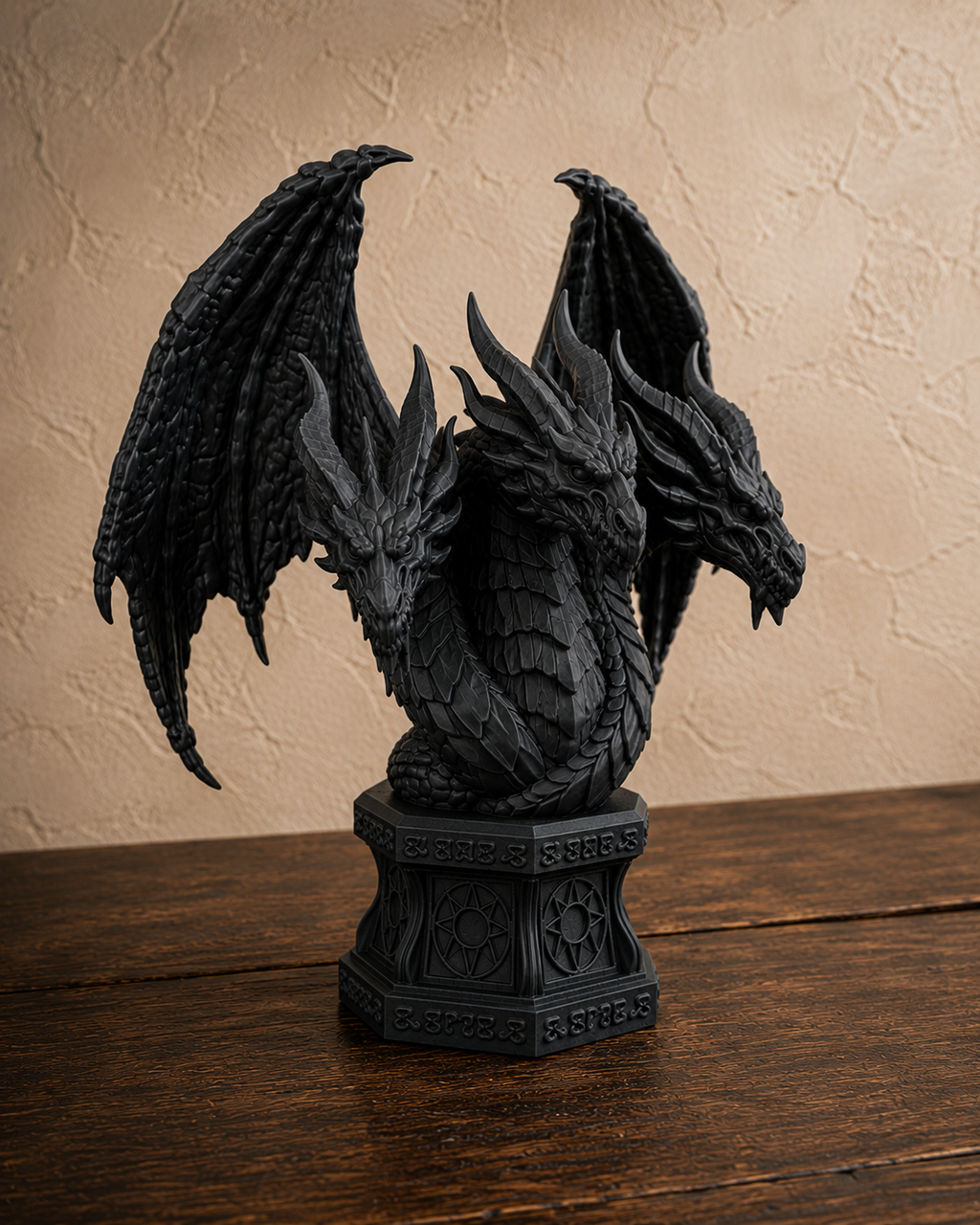 The Threefold Wyrm — Three Headed Dragon Statue, Gothic Bust Decor, Hand-Painted