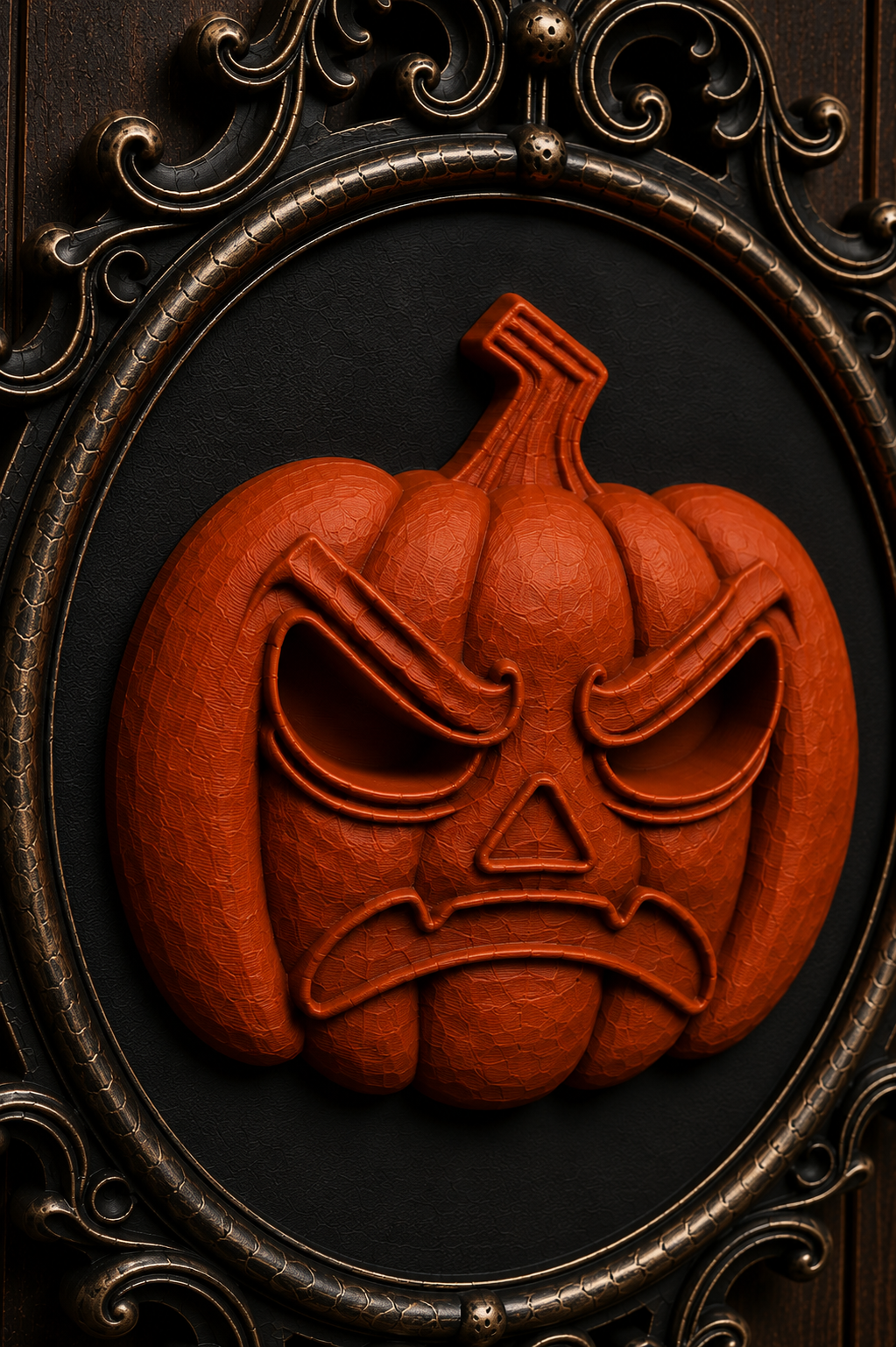 The Angry Lantern — Angry Jack-o'-Lantern Cameo Wall Plaque, Gothic Halloween Wall Decor