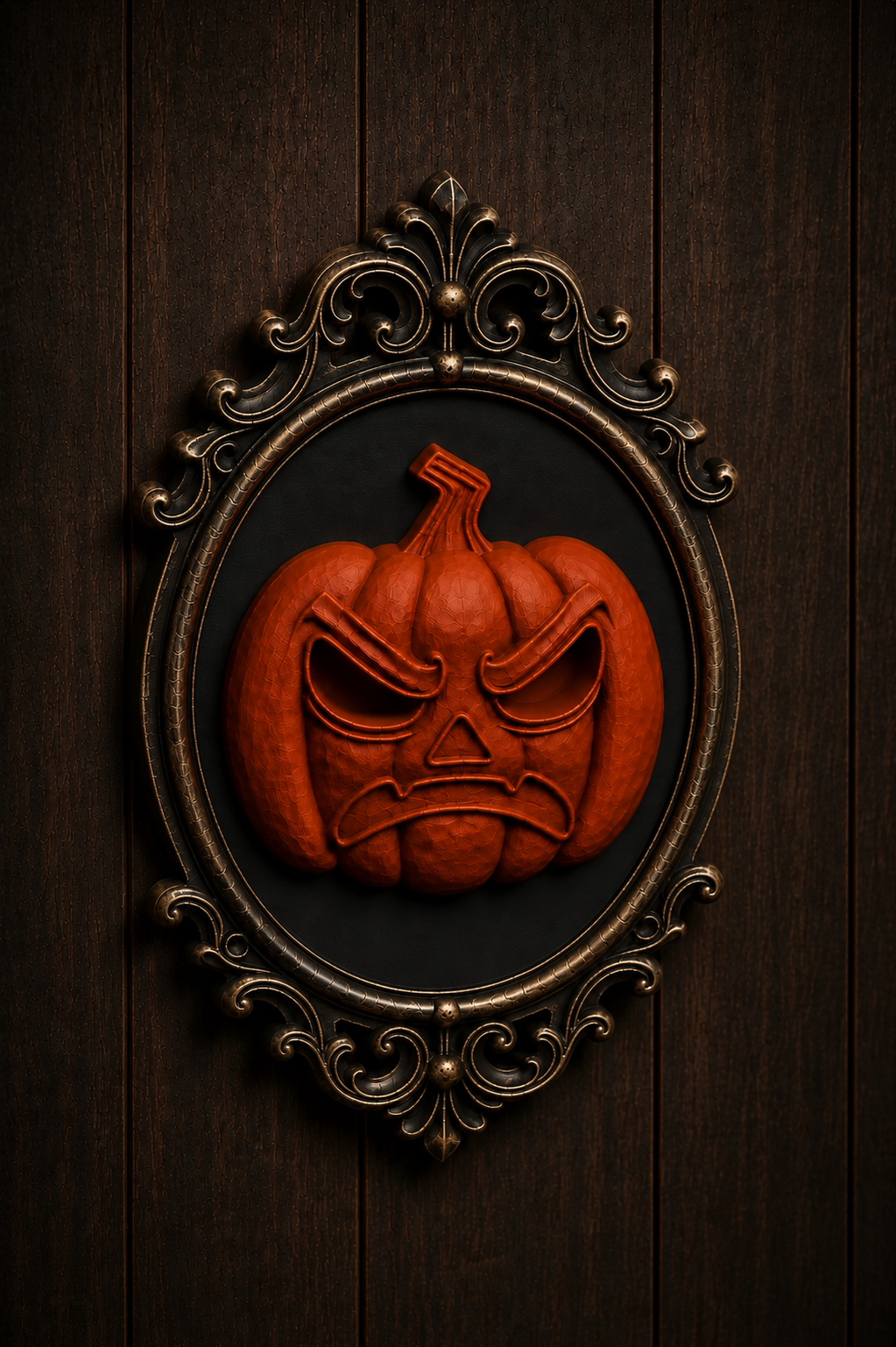 The Angry Lantern — Angry Jack-o'-Lantern Cameo Wall Plaque, Gothic Halloween Wall Decor