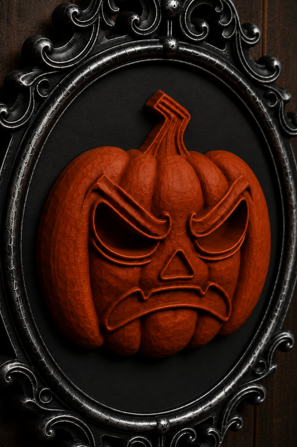 The Angry Lantern — Angry Jack-o'-Lantern Cameo Wall Plaque, Gothic Halloween Wall Decor