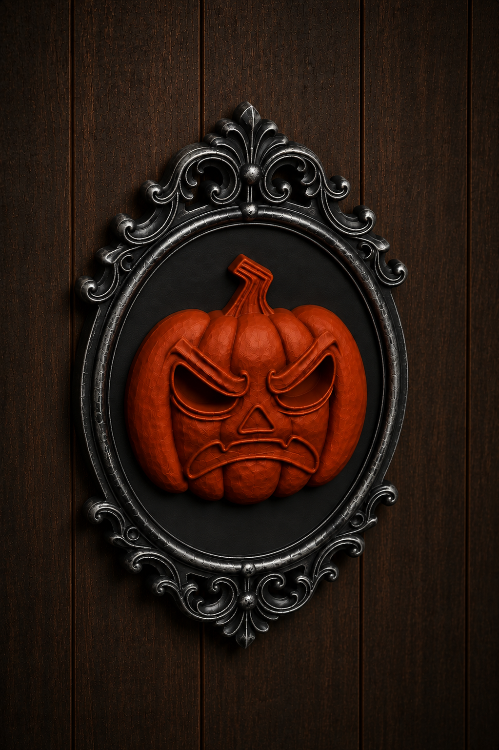 The Angry Lantern — Angry Jack-o'-Lantern Cameo Wall Plaque, Gothic Halloween Wall Decor