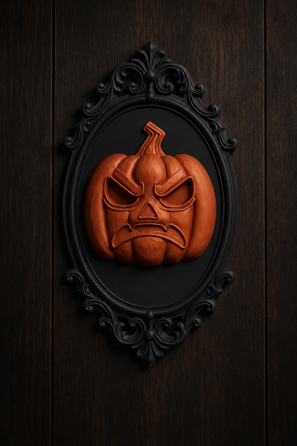 The Angry Lantern — Angry Jack-o'-Lantern Cameo Wall Plaque, Gothic Halloween Wall Decor