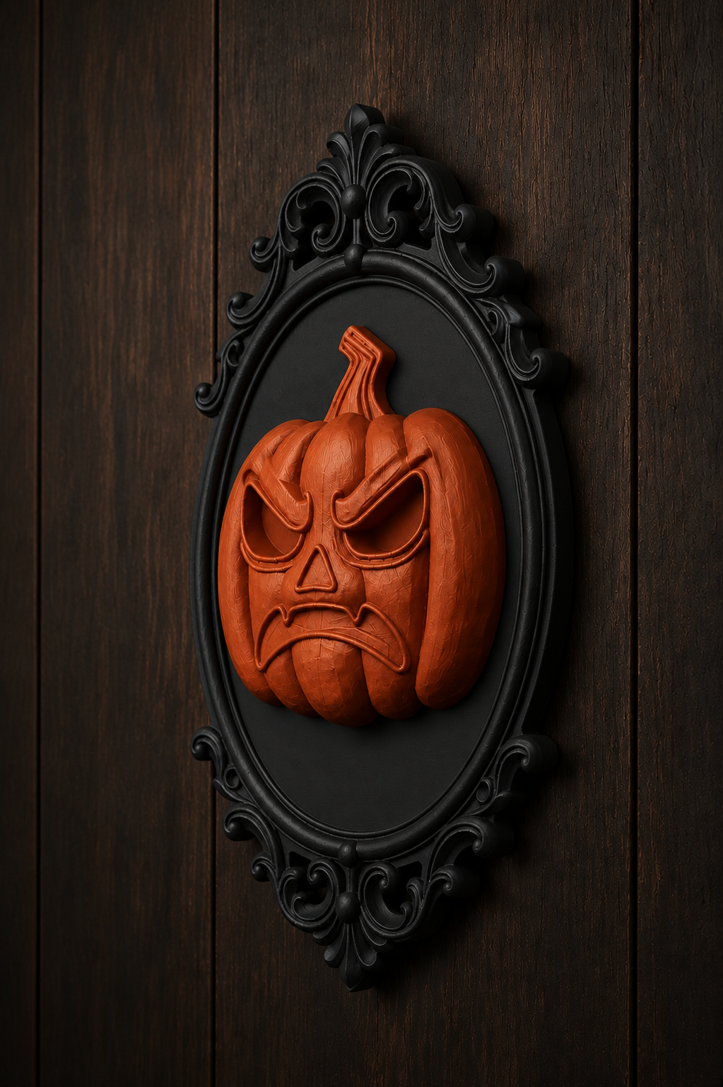 The Angry Lantern — Angry Jack-o'-Lantern Cameo Wall Plaque, Gothic Halloween Wall Decor