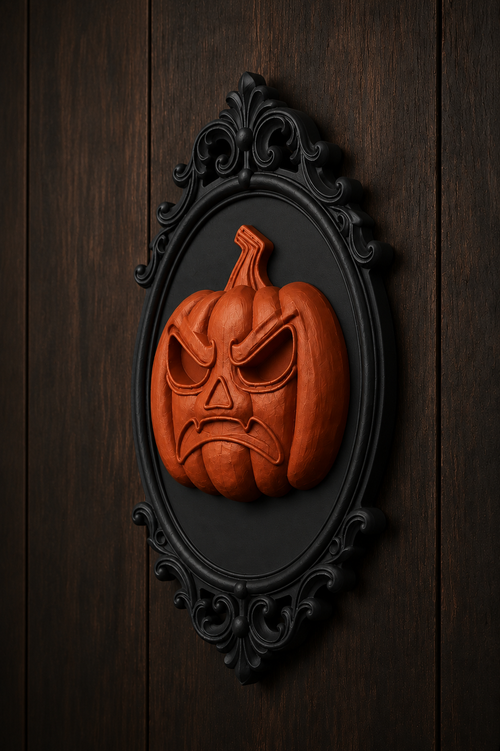 The Angry Lantern — Angry Jack-o'-Lantern Cameo Wall Plaque, Gothic Halloween Wall Decor