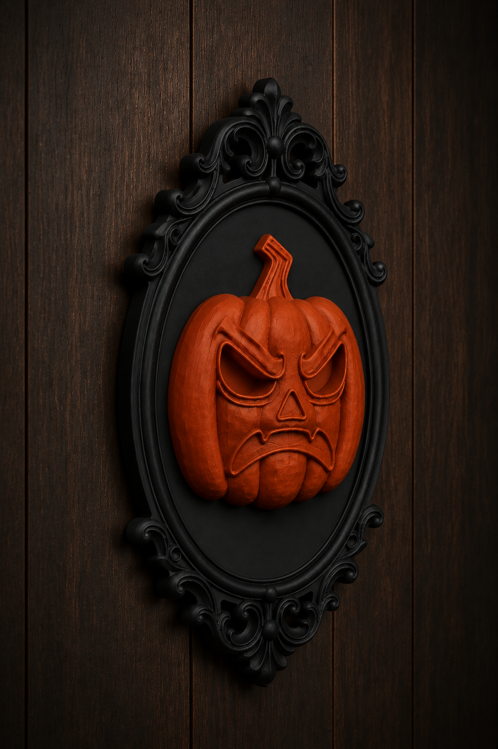 The Angry Lantern — Angry Jack-o'-Lantern Cameo Wall Plaque, Gothic Halloween Wall Decor