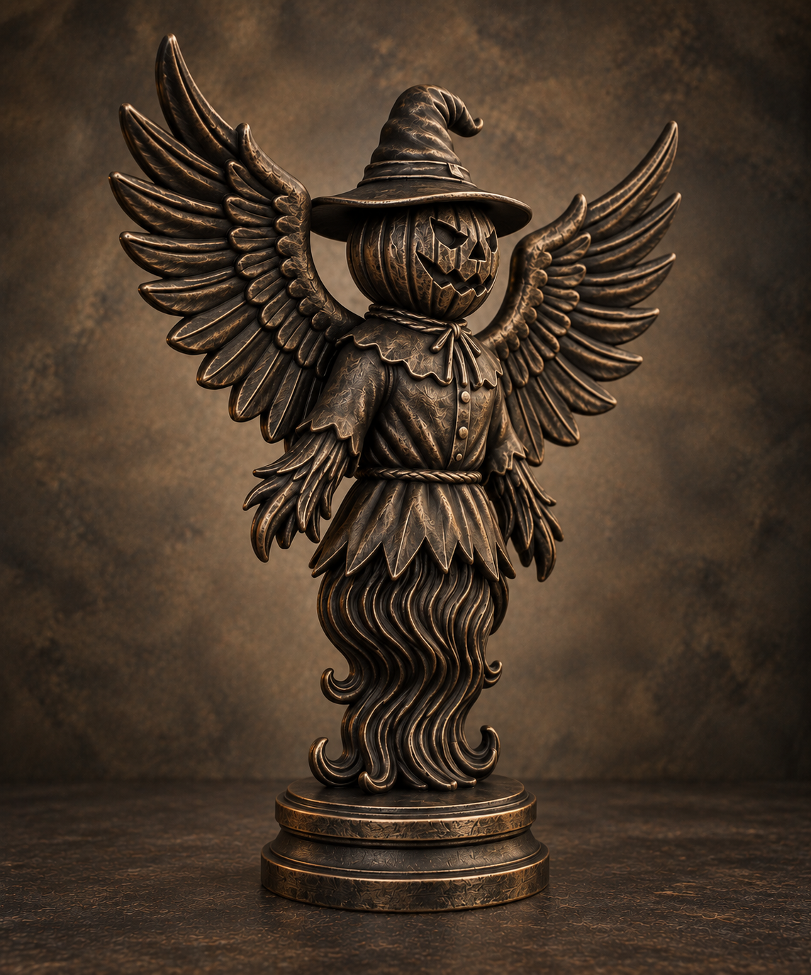 The Hollow Sentinel — Winged Scarecrow Figurine, Gothic Halloween Shelf Decor