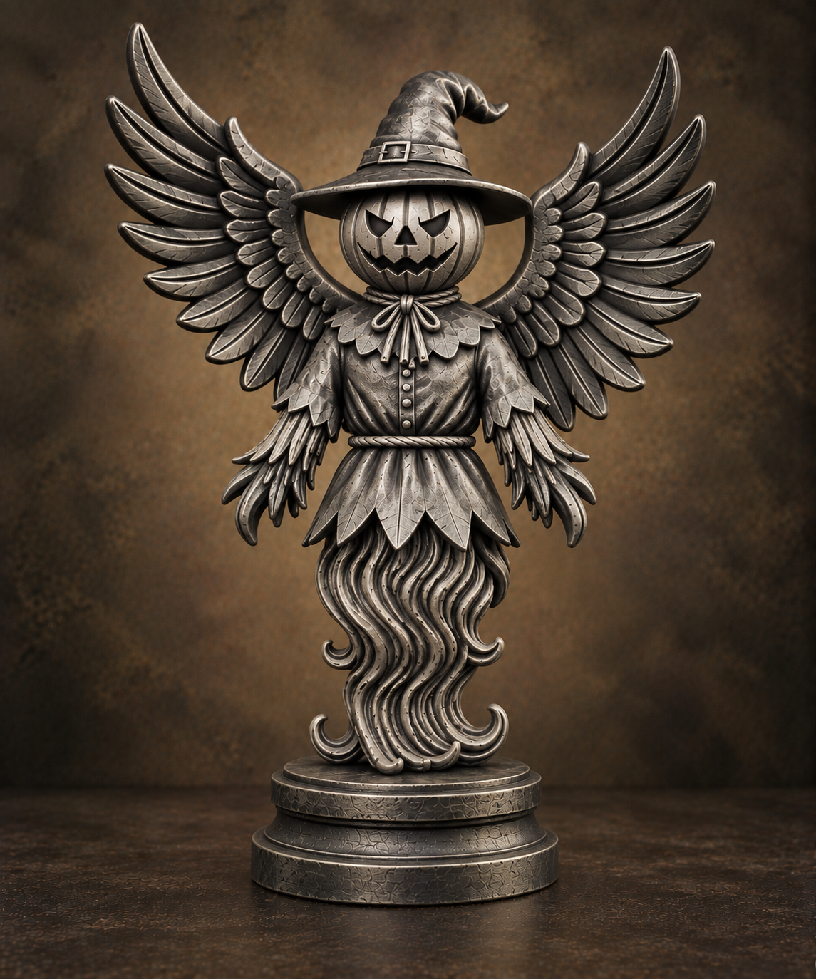 The Hollow Sentinel — Winged Scarecrow Figurine, Gothic Halloween Shelf Decor