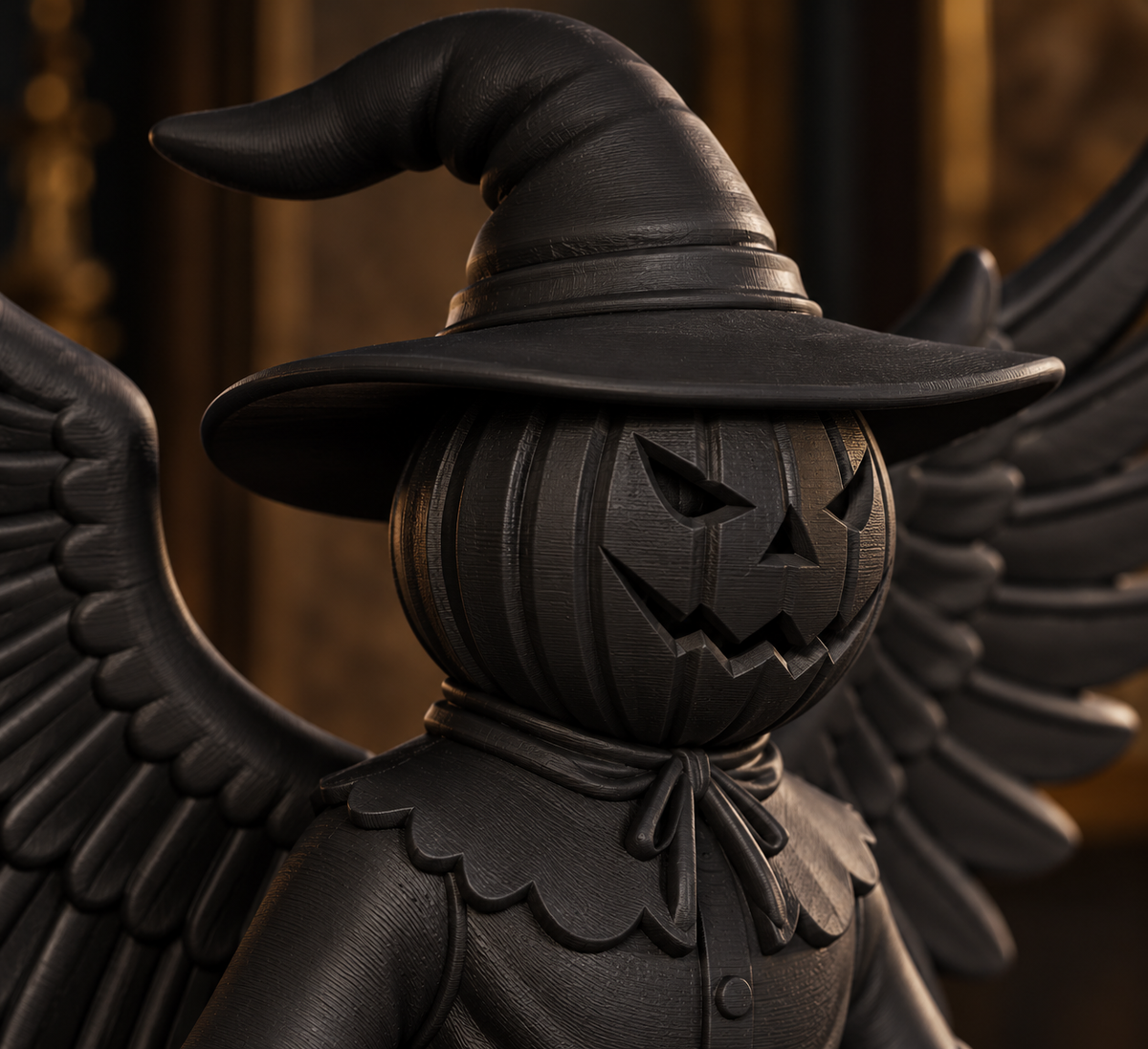 The Hollow Sentinel — Winged Scarecrow Figurine, Gothic Halloween Shelf Decor
