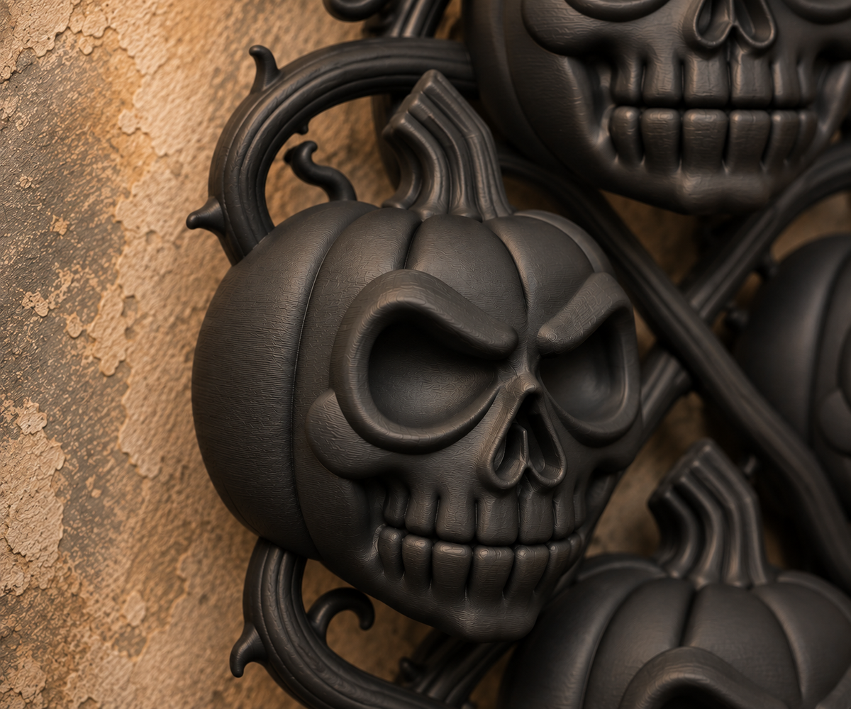 The Harvest Wake — Pumpkin Skull Halloween Wreath, Gothic Door Decor