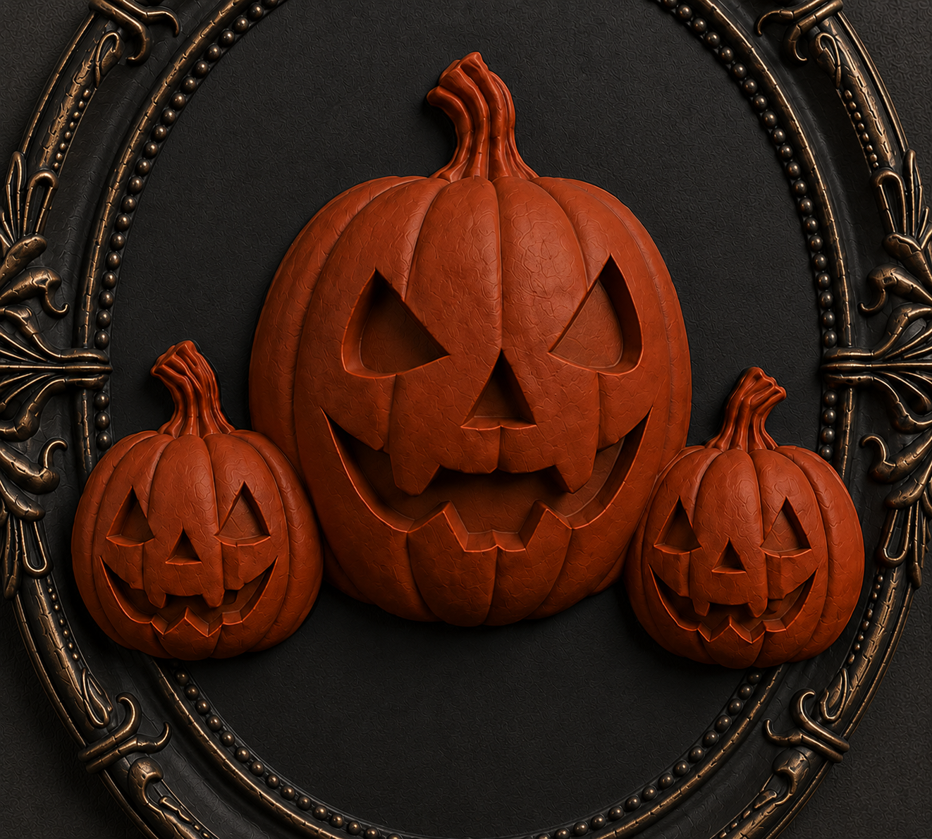 The Lantern Family — Three Pumpkin Cameo Wall Plaque, Gothic Halloween Wall Decor