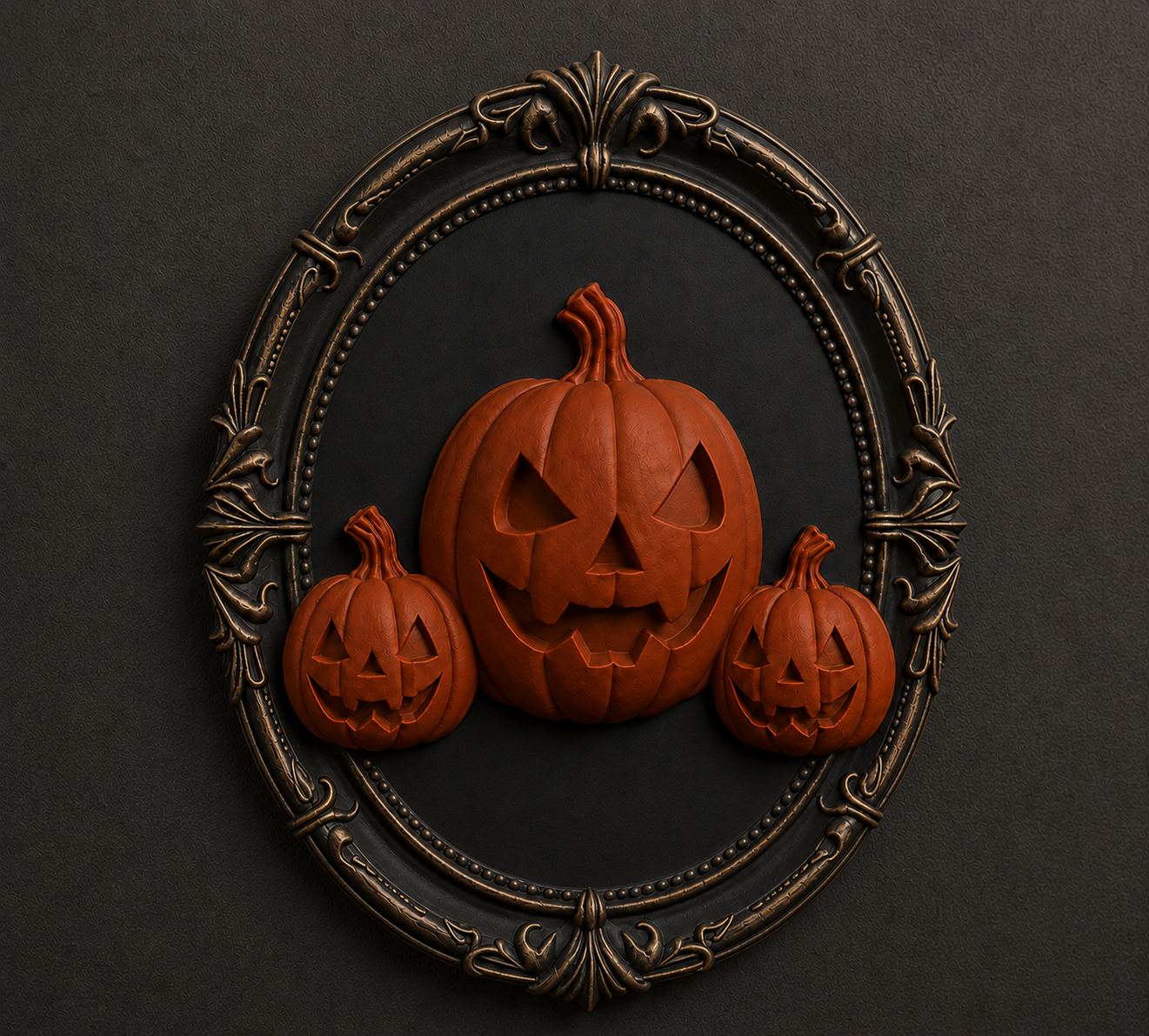 The Lantern Family — Three Pumpkin Cameo Wall Plaque, Gothic Halloween Wall Decor