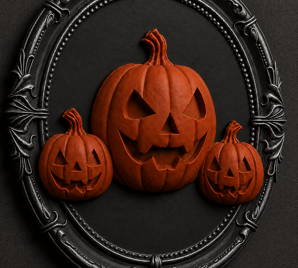 The Lantern Family — Three Pumpkin Cameo Wall Plaque, Gothic Halloween Wall Decor