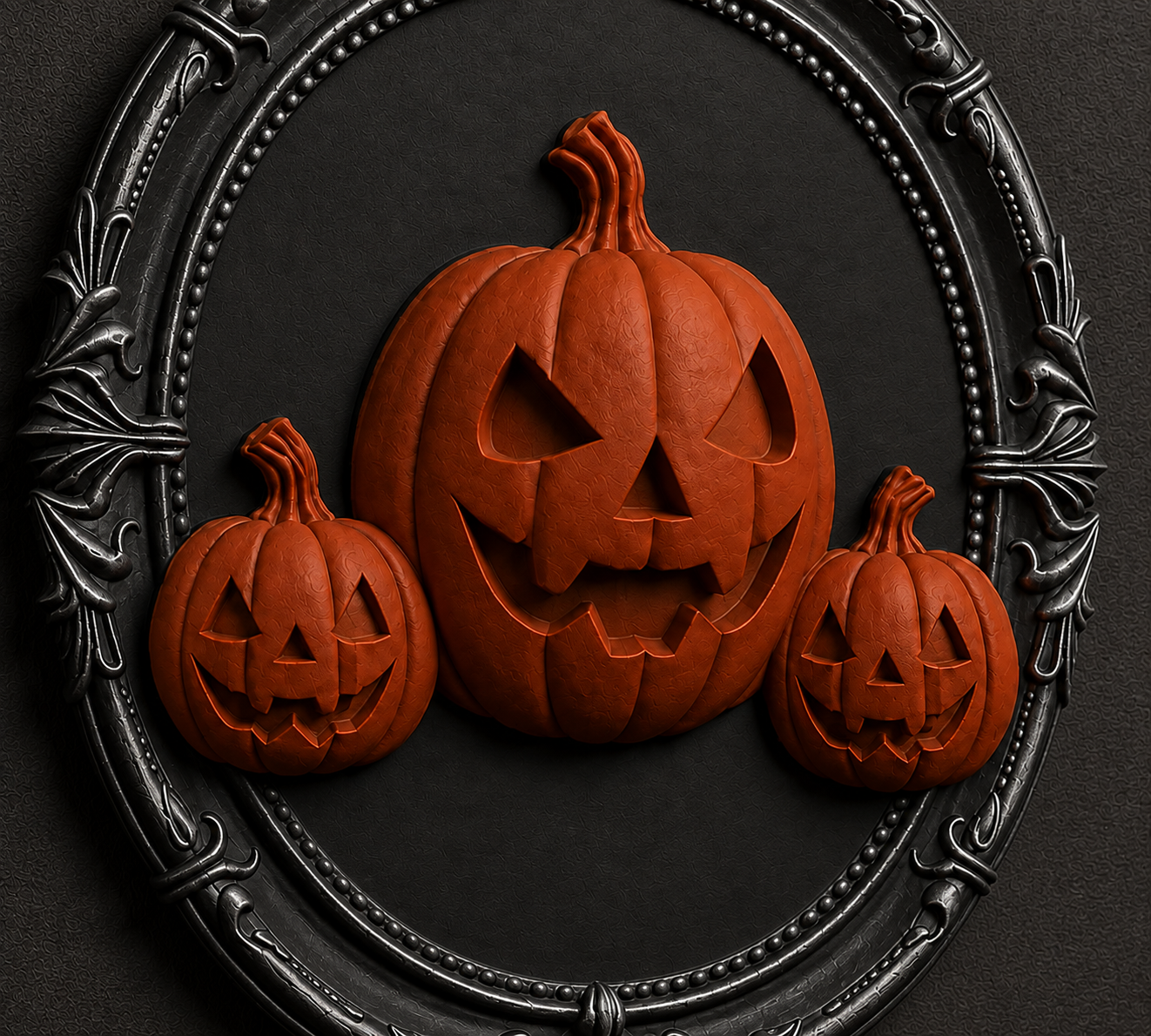 The Lantern Family — Three Pumpkin Cameo Wall Plaque, Gothic Halloween Wall Decor