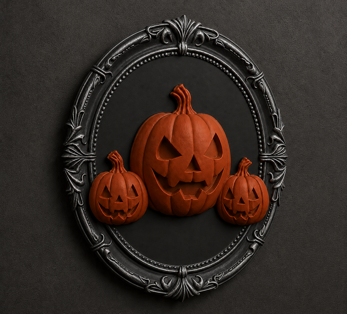 The Lantern Family — Three Pumpkin Cameo Wall Plaque, Gothic Halloween Wall Decor