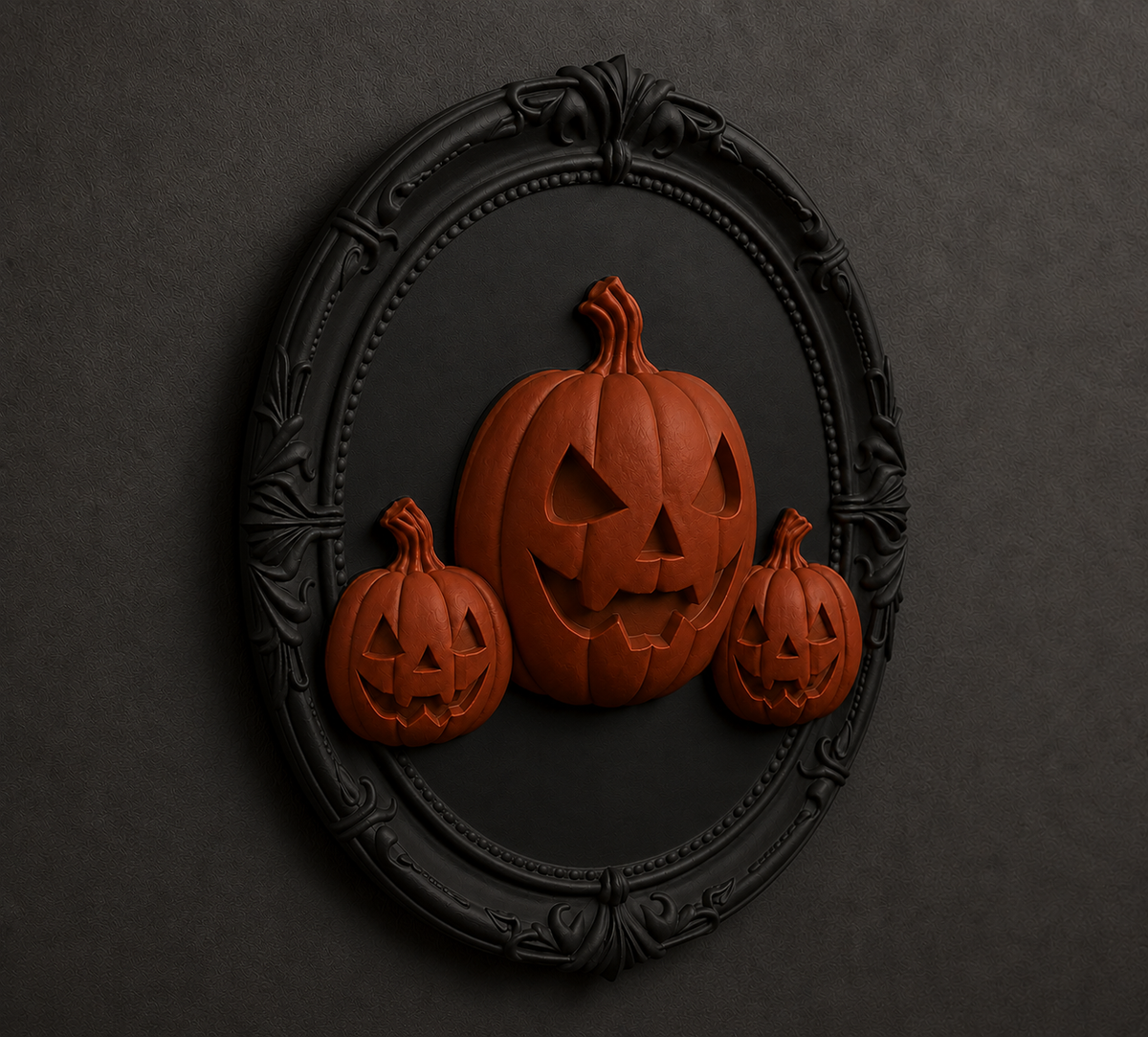 The Lantern Family — Three Pumpkin Cameo Wall Plaque, Gothic Halloween Wall Decor