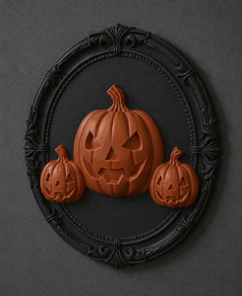 The Lantern Family — Three Pumpkin Cameo Wall Plaque, Gothic Halloween Wall Decor