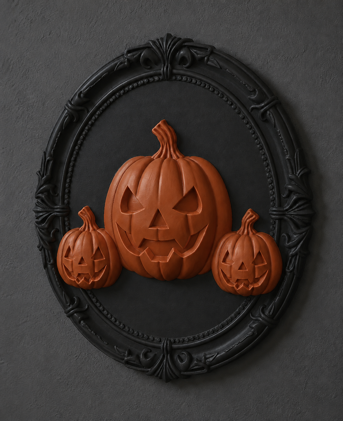The Lantern Family — Three Pumpkin Cameo Wall Plaque, Gothic Halloween Wall Decor