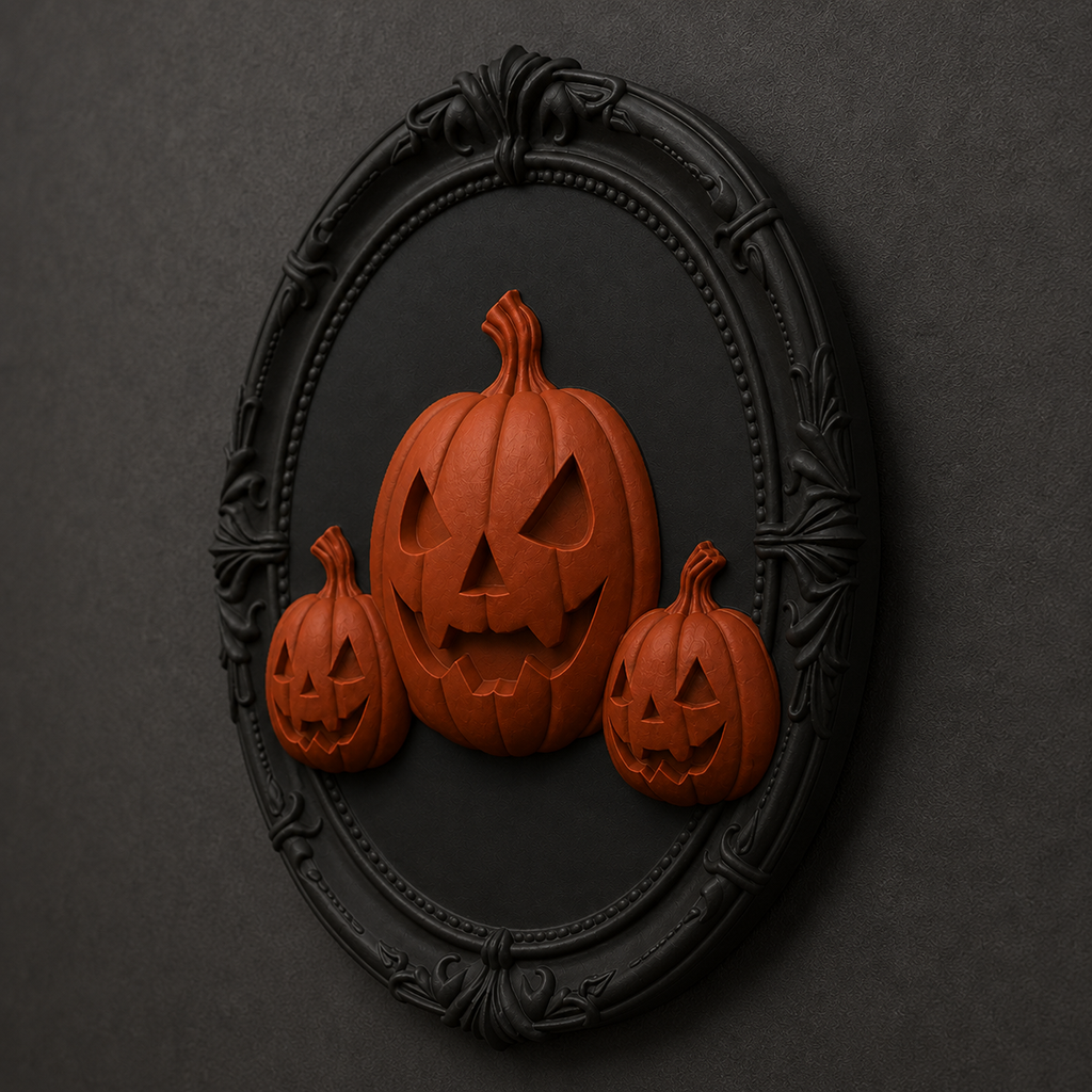The Lantern Family — Three Pumpkin Cameo Wall Plaque, Gothic Halloween Wall Decor