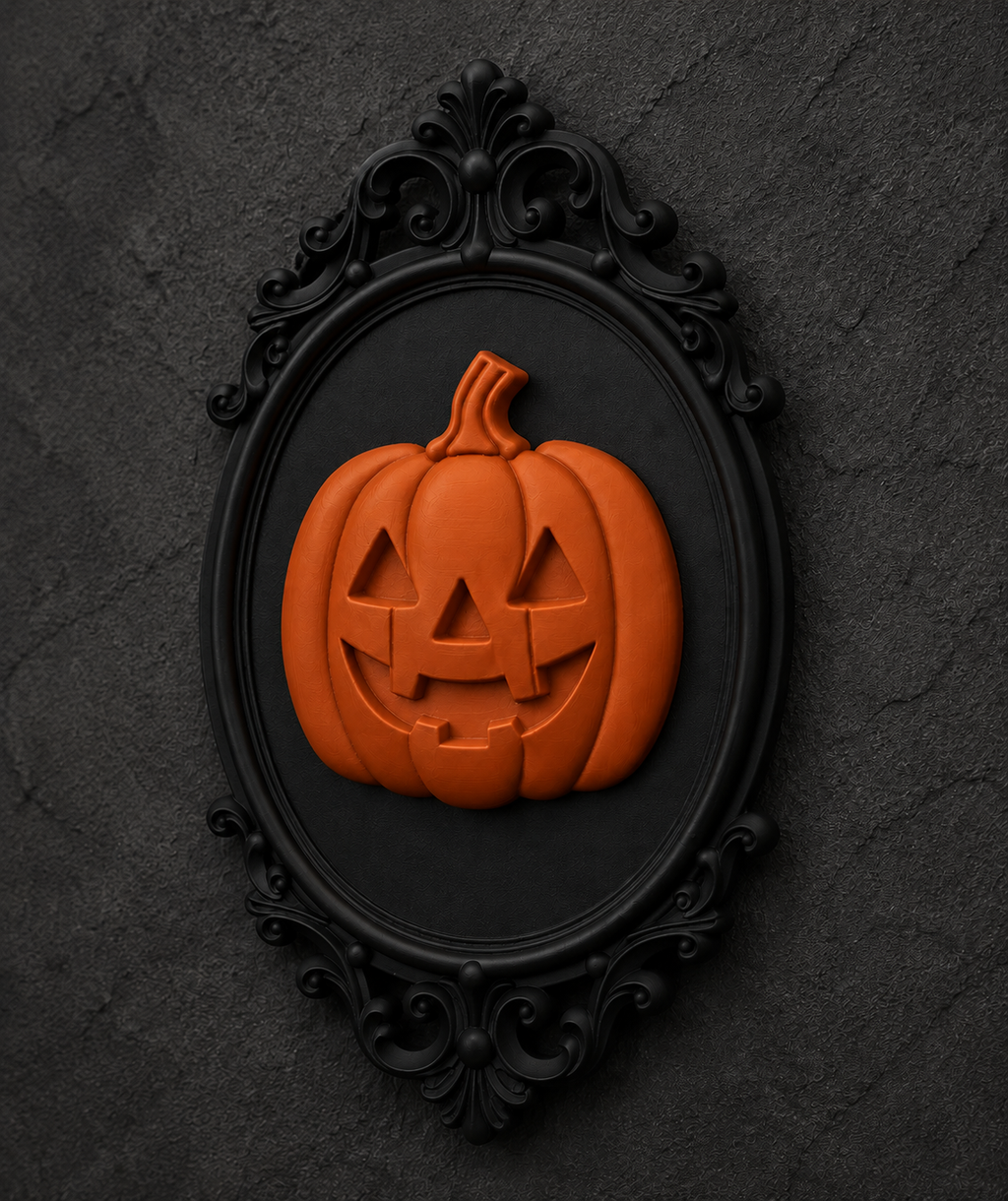The Lantern Grin — Baroque Pumpkin Wall Plaque, Halloween Wall Plaque