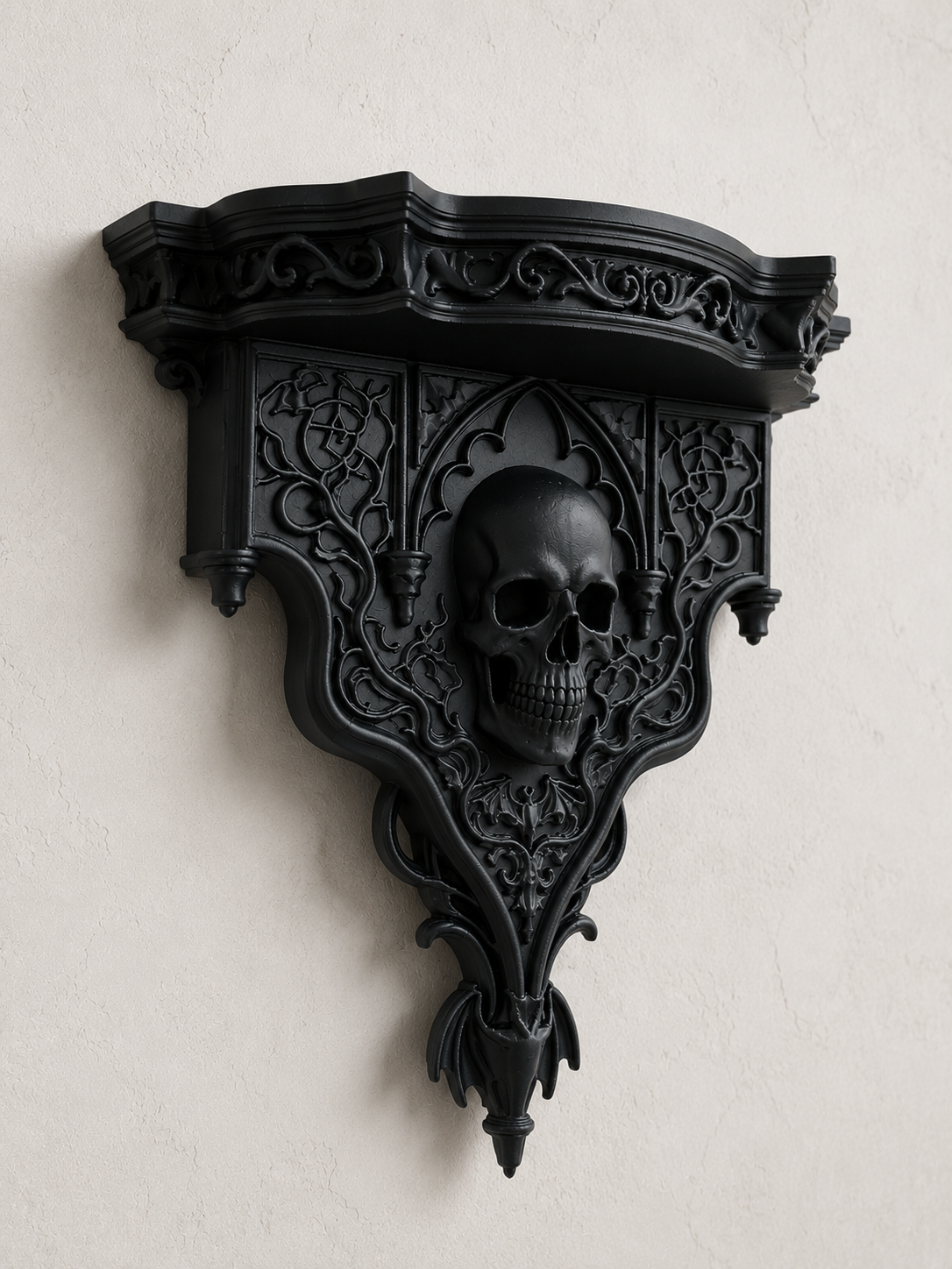 The Shadow Altar — Baroque Altar Shelf, Gothic Skull Wall Shelf, Hand-Painted