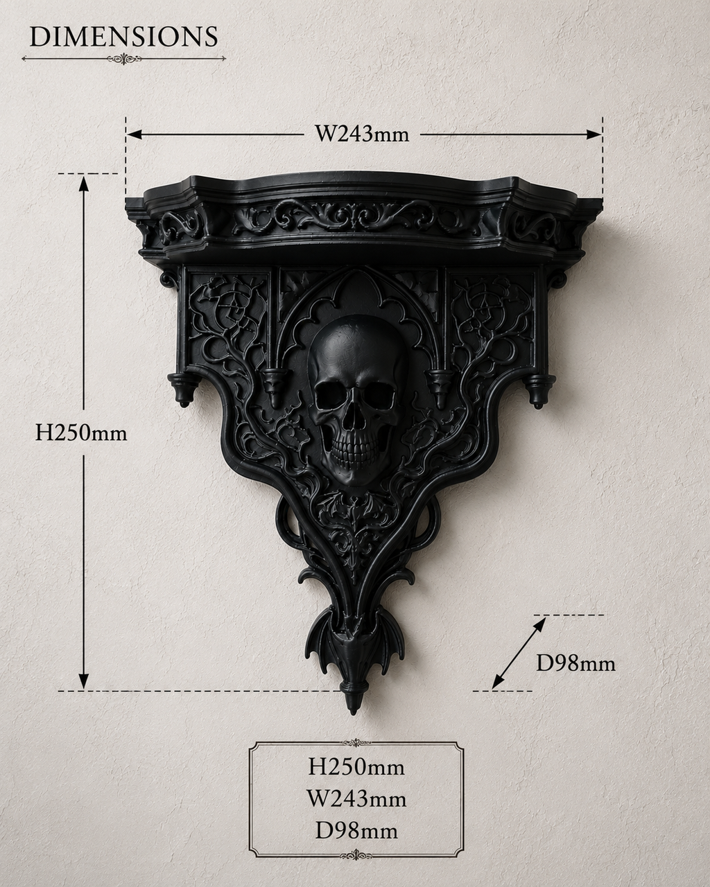 The Shadow Altar — Baroque Altar Shelf, Gothic Skull Wall Shelf, Hand-Painted
