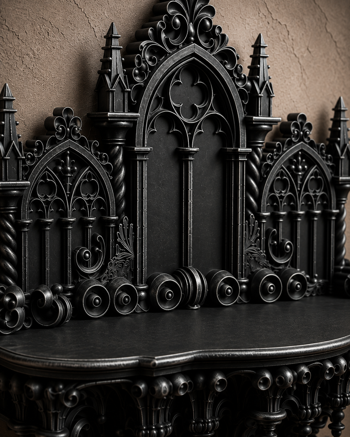 The Curios Chapel — Curio Display Shelf, Gothic Wall Cabinet, Hand-Painted