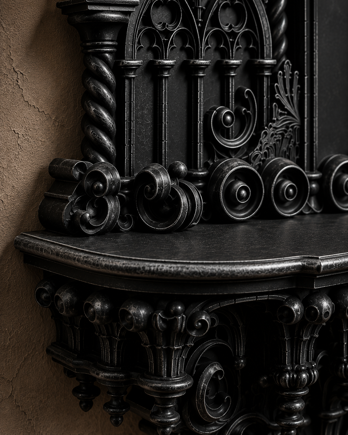 The Curios Chapel — Curio Display Shelf, Gothic Wall Cabinet, Hand-Painted
