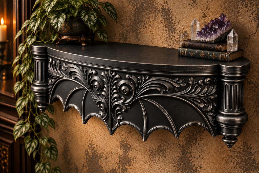 The Blackwing Perch — Giant Blackwing Wall Shelf, Gothic Raven Wall Shelf