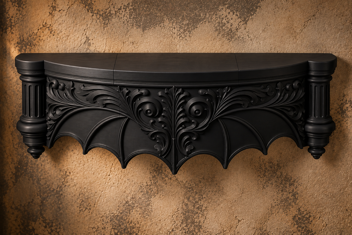 The Blackwing Perch — Giant Blackwing Wall Shelf, Gothic Raven Wall Shelf