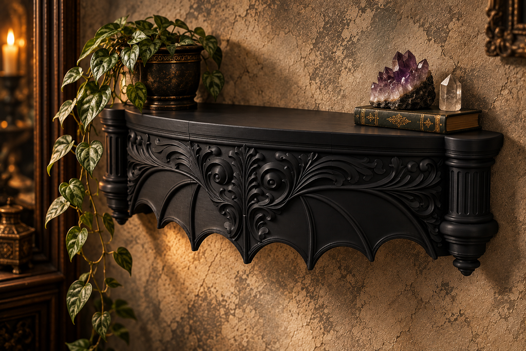 The Blackwing Perch — Giant Blackwing Wall Shelf, Gothic Raven Wall Shelf