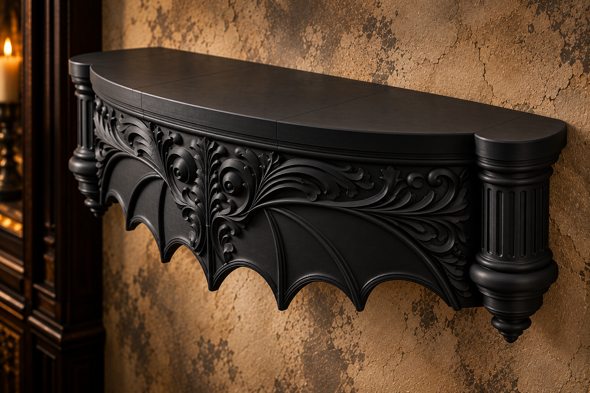 The Blackwing Perch — Giant Blackwing Wall Shelf, Gothic Raven Wall Shelf