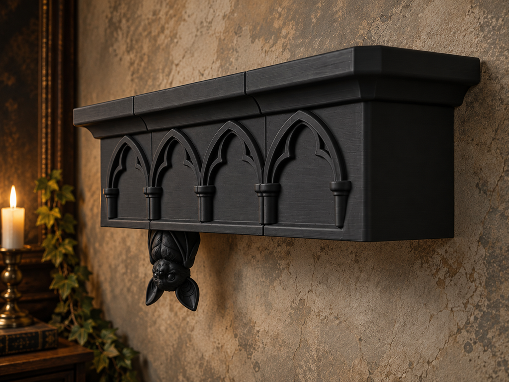 The Colony Roost — Giant Bat Wall Shelf, Gothic Halloween Wall Shelf