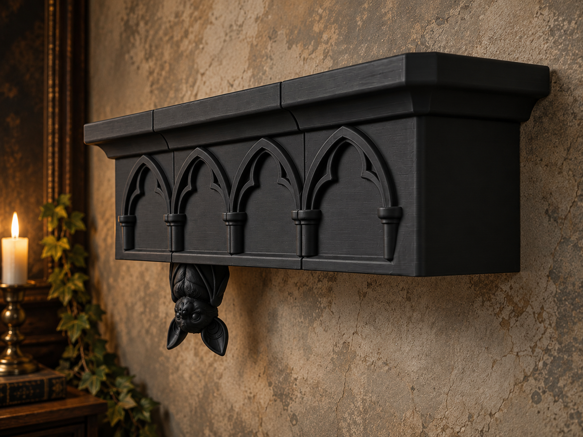 The Colony Roost — Giant Bat Wall Shelf, Gothic Halloween Wall Shelf