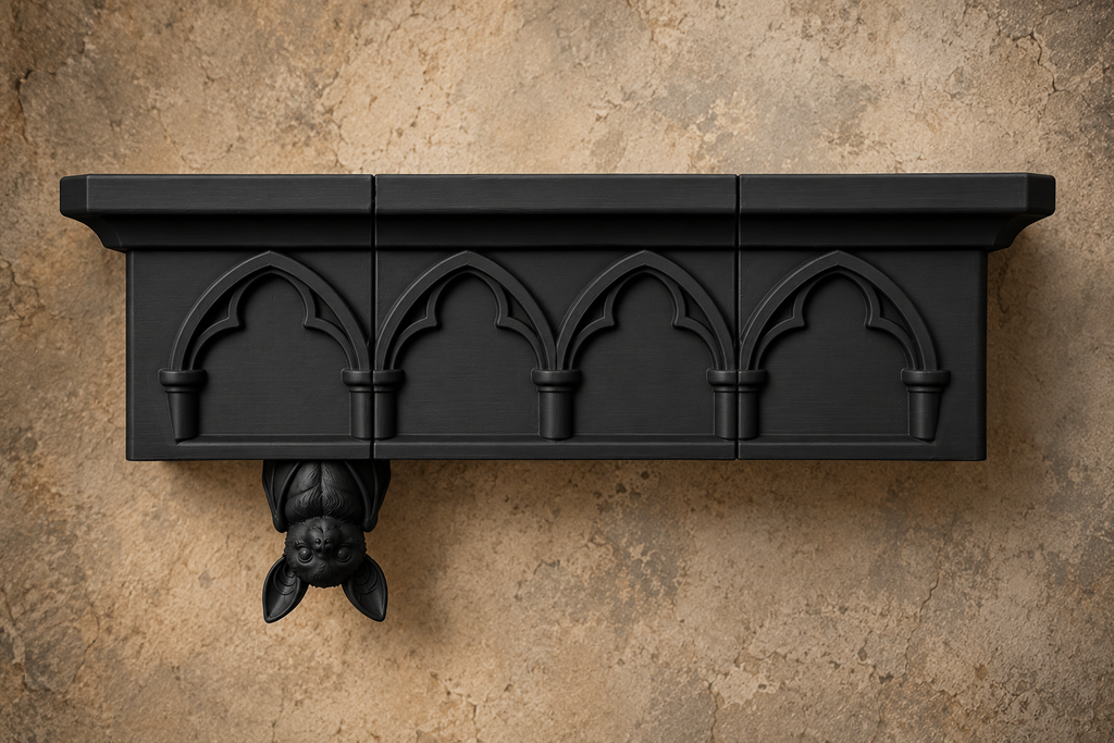 The Colony Roost — Giant Bat Wall Shelf, Gothic Halloween Wall Shelf