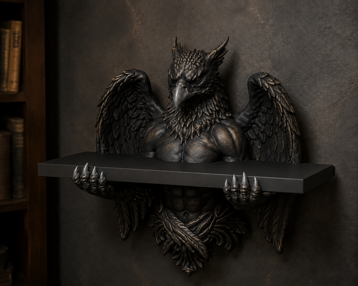 The Skybound Guardian — Hippogriff Wall Shelf, Gothic Crystal Shelf, Hand-Painted