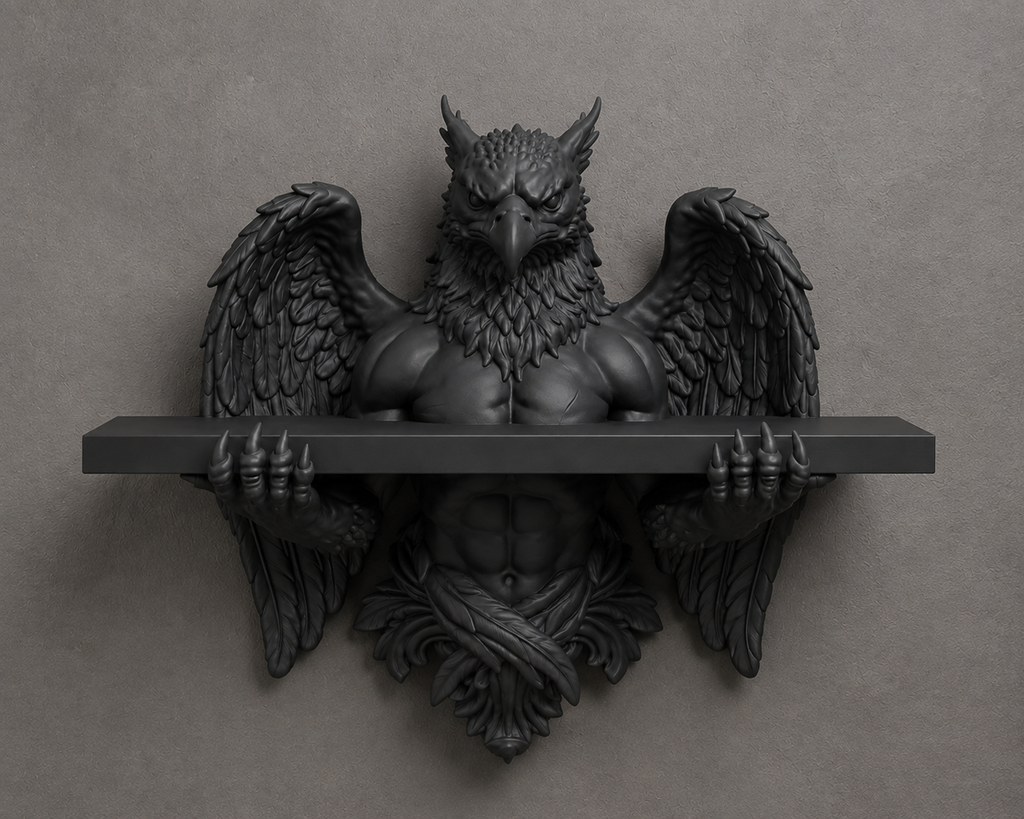 The Skybound Guardian — Hippogriff Wall Shelf, Gothic Crystal Shelf, Hand-Painted
