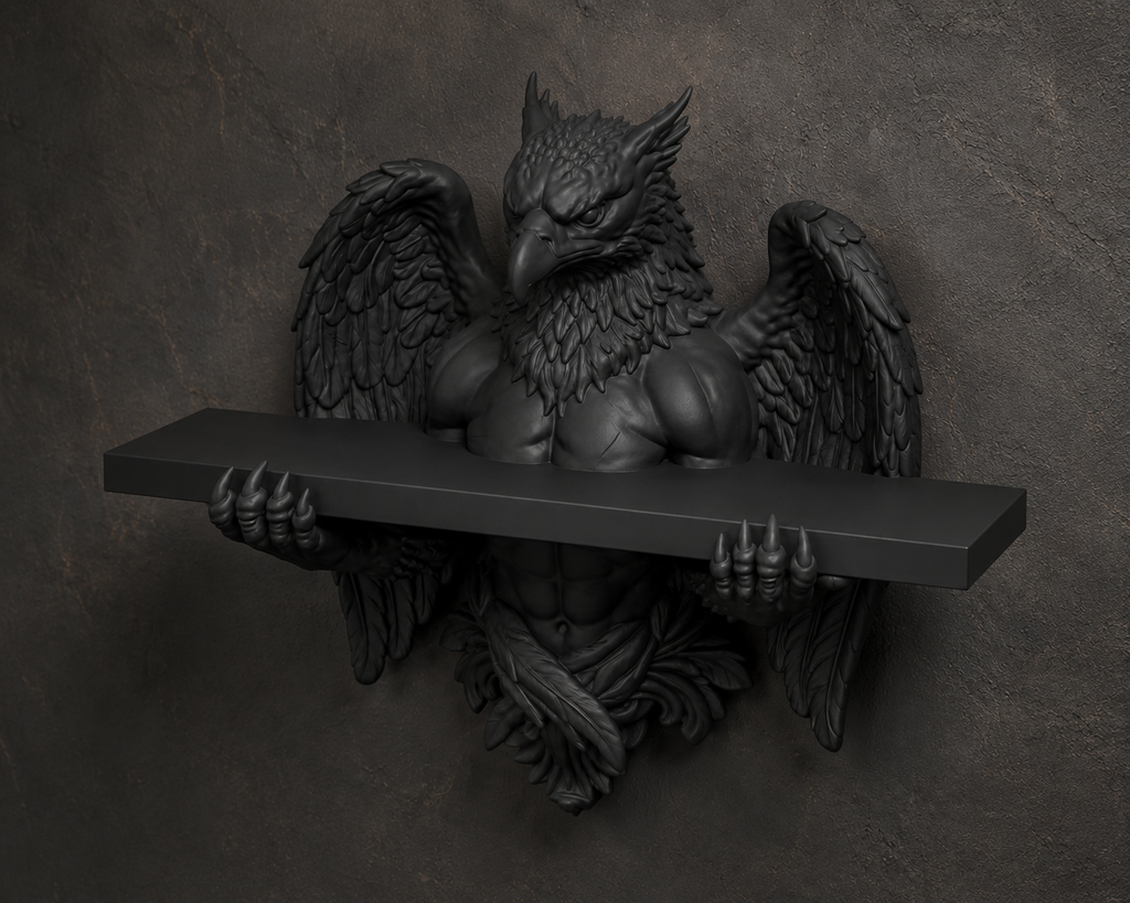 The Skybound Guardian — Hippogriff Wall Shelf, Gothic Crystal Shelf, Hand-Painted