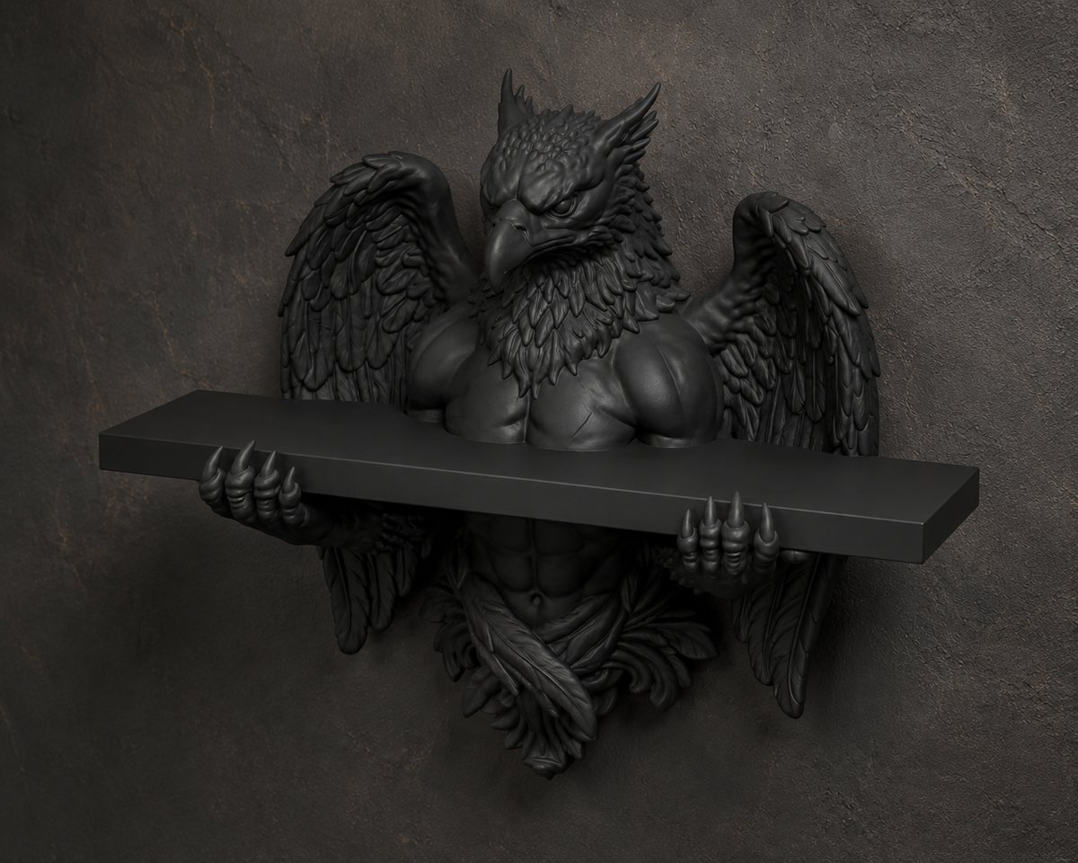 The Skybound Guardian — Hippogriff Wall Shelf, Gothic Crystal Shelf, Hand-Painted