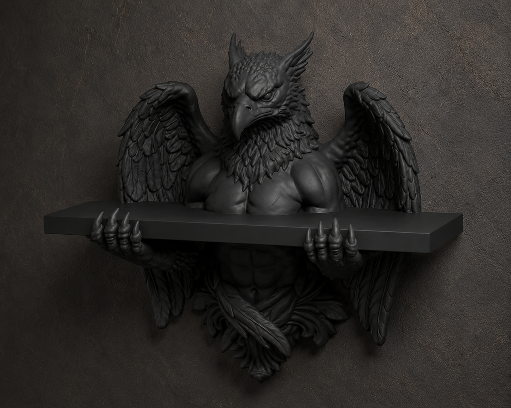 The Skybound Guardian — Hippogriff Wall Shelf, Gothic Crystal Shelf, Hand-Painted