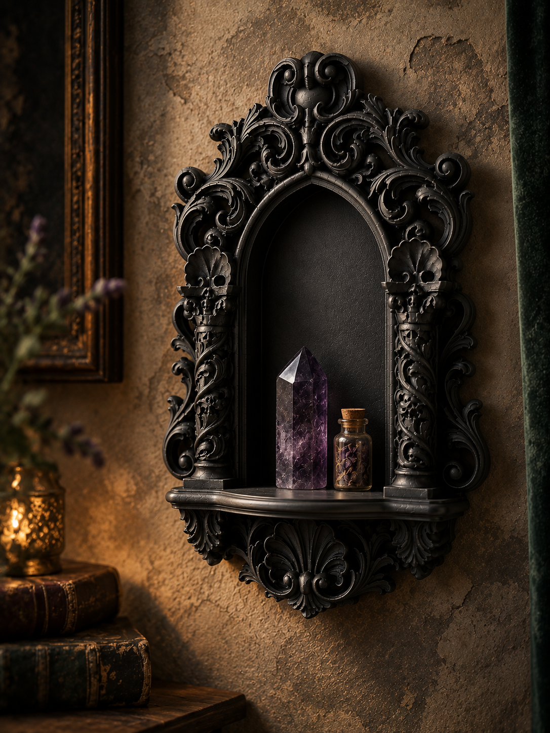 The Reliquary Arch — Arch Wall Shelf, Gothic Display Niche, Hand-Painted