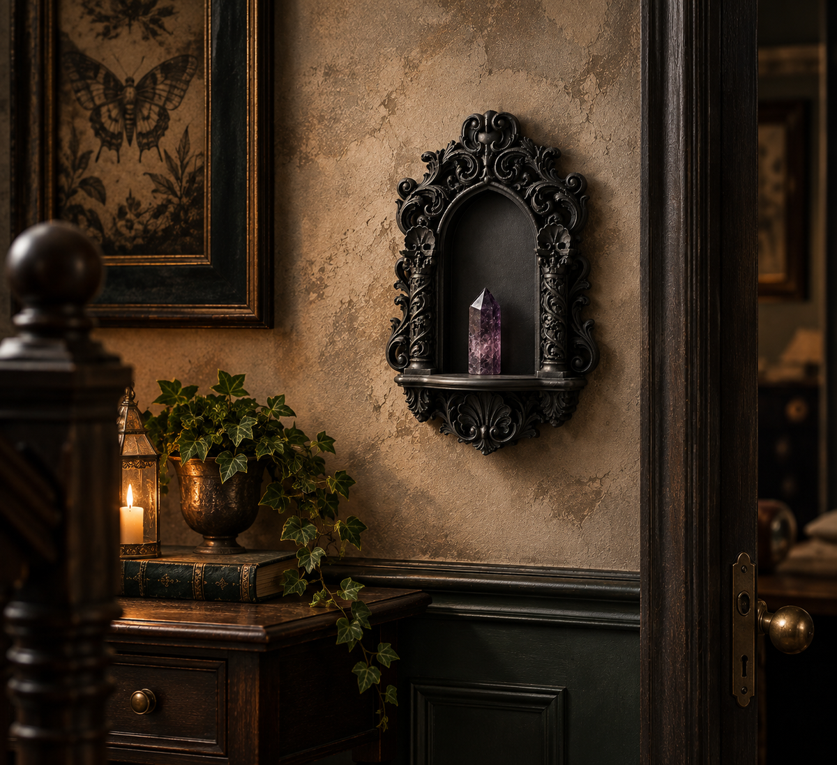 The Reliquary Arch — Arch Wall Shelf, Gothic Display Niche, Hand-Painted
