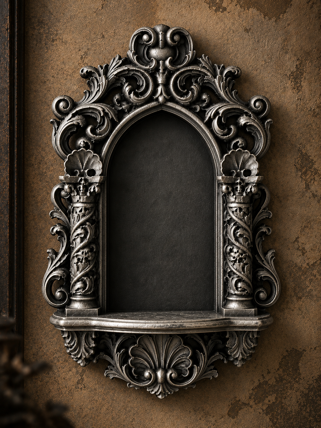 The Reliquary Arch — Arch Wall Shelf, Gothic Display Niche, Hand-Painted