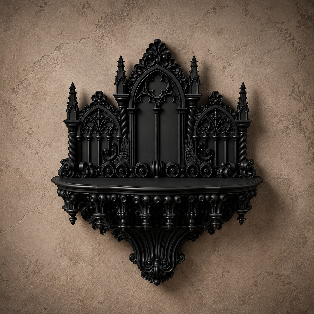 The Curios Chapel — Curio Display Shelf, Gothic Wall Cabinet, Hand-Painted