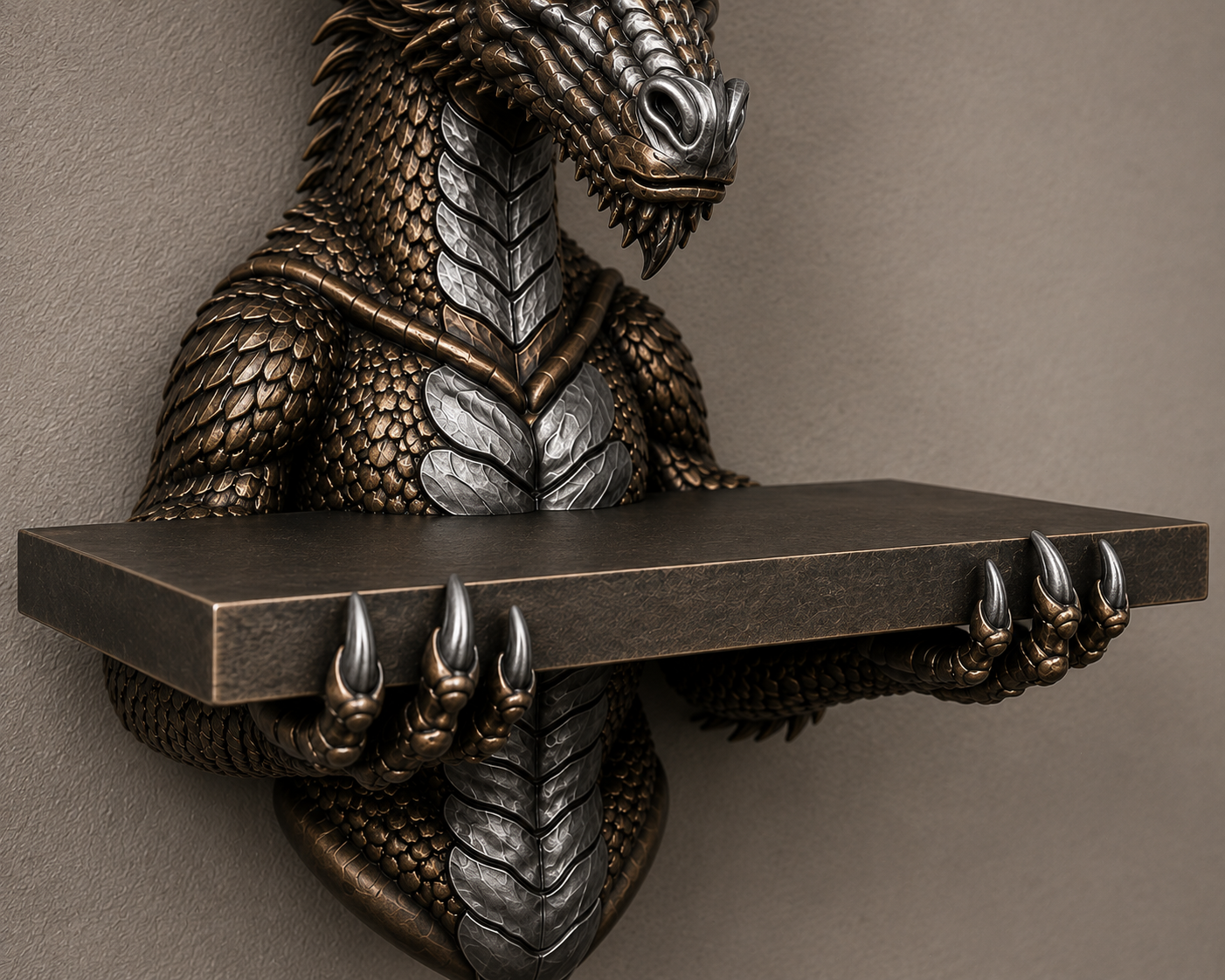 The Scaled Reliquary — Dragon Scale Wall Shelf, Gothic Crystal Shelf, Hand-Painted