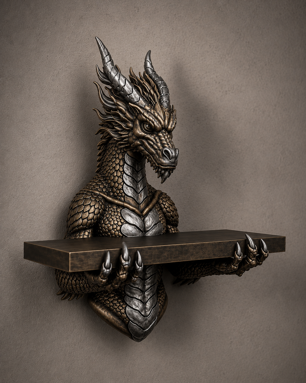The Scaled Reliquary — Dragon Scale Wall Shelf, Gothic Crystal Shelf, Hand-Painted