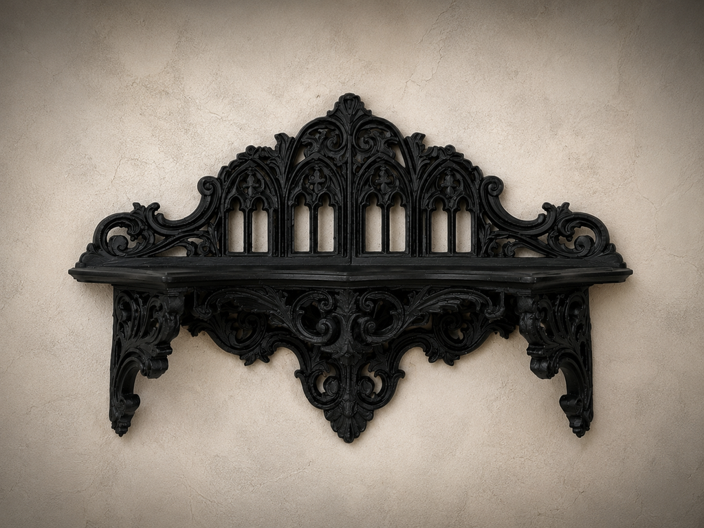 The Black Court — Corner Wall Shelf, Gothic Candle & Crystal Shelf, Hand-Painted